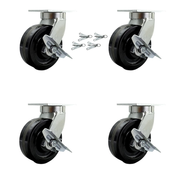 Service Caster 8'' Heavy Duty Phenolic Wheel Caster Set with Brakes and Swivel Locks, 4PK CRAN-SCC-KP92S830-PHR-SLB-BSL-4 - main